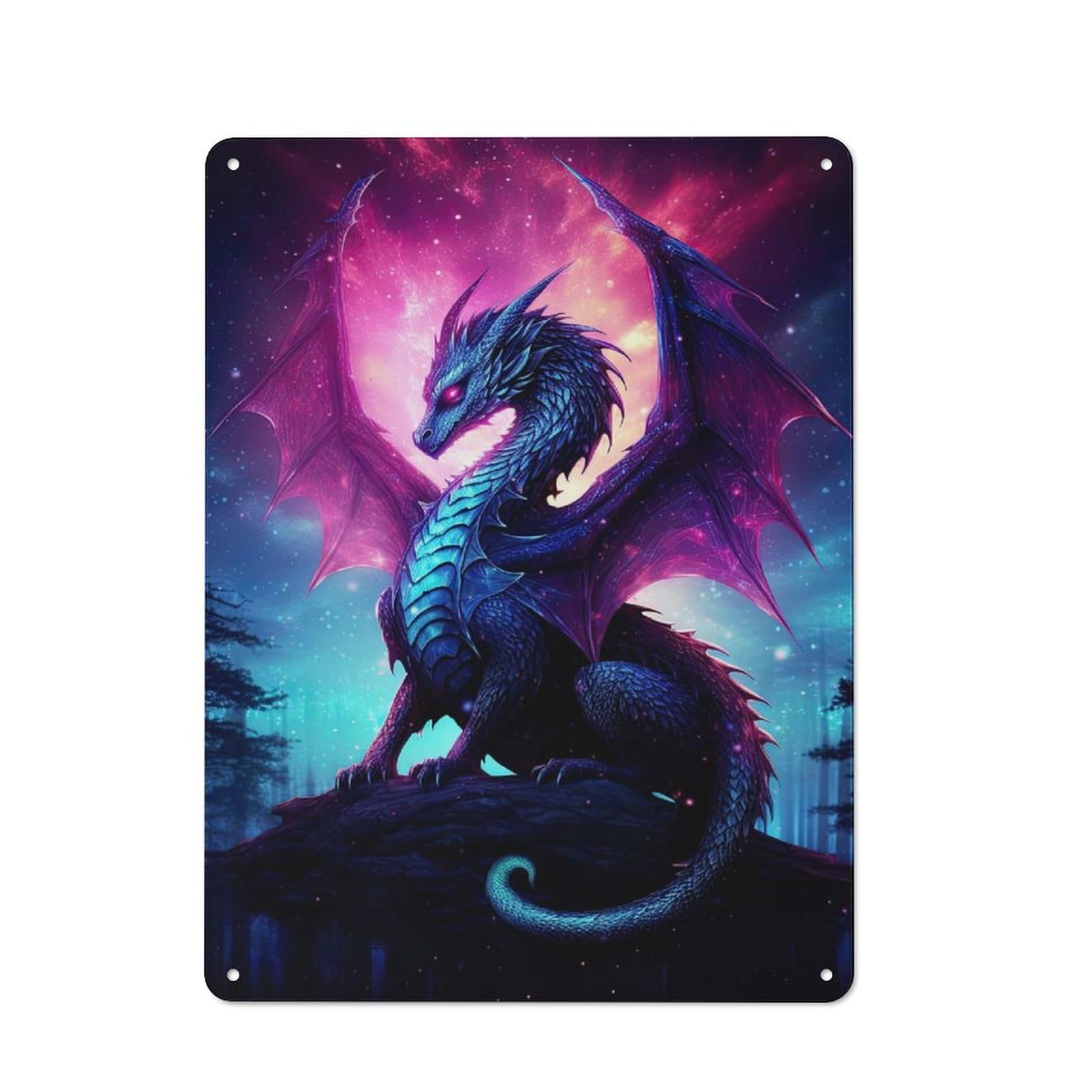 Junmoney Fantasy Dragon In The Sky Man Cave Tin Wall Sign, Wall Decor For Workshop, Shed And Game Room, 40X30cm