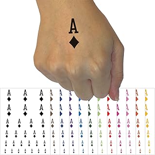 Ace of Diamonds Card Suit Temporary Tattoo Water Resistant Fake Body Art Set Collection - Red (One Sheet)