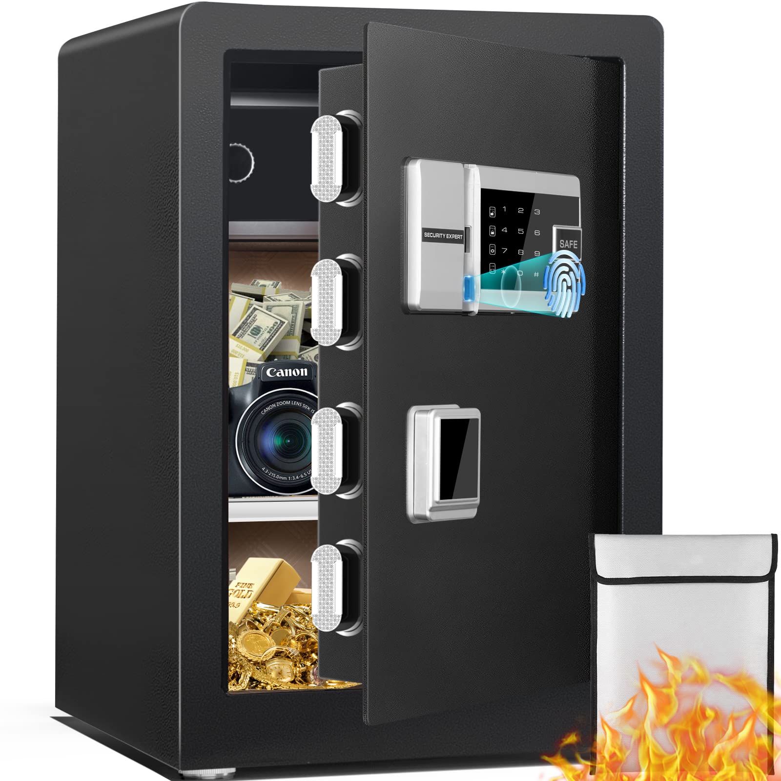 Marcree Biometric Fingerprint Safe, 2.6 Cub Fingerprint Safe with Voice