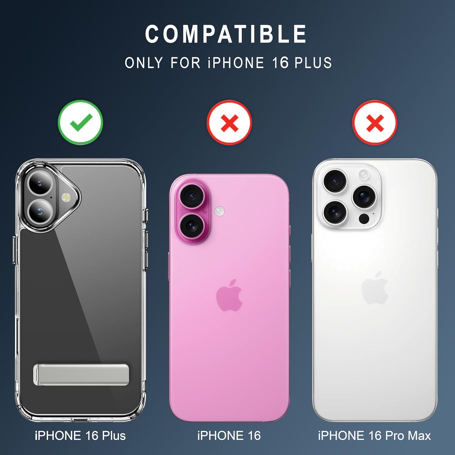 Kickstand for iPhone 16 Plus Case, 3-Way Adjustable with Metal Stand, Military-Grade Shockproof Bumper, Slim Transparent Acrylic Back Cover, Crystal Clear Design for iPhone 16 Plus - Image 7