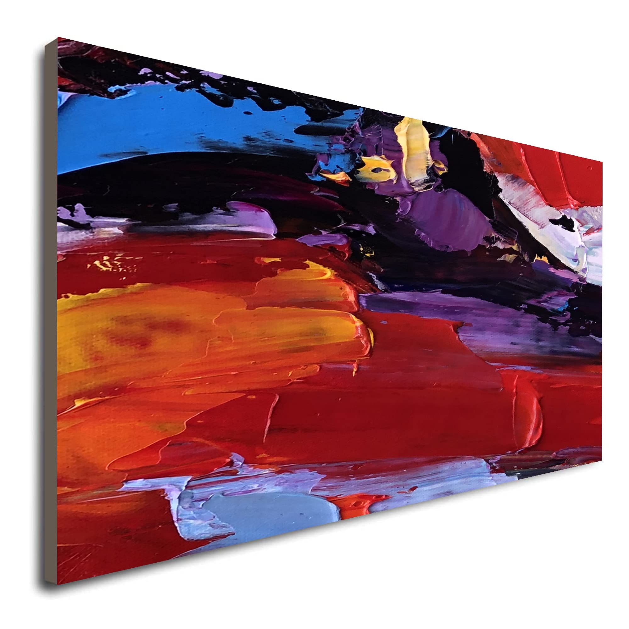 油絵手描き抽象画 建物と植物 赤