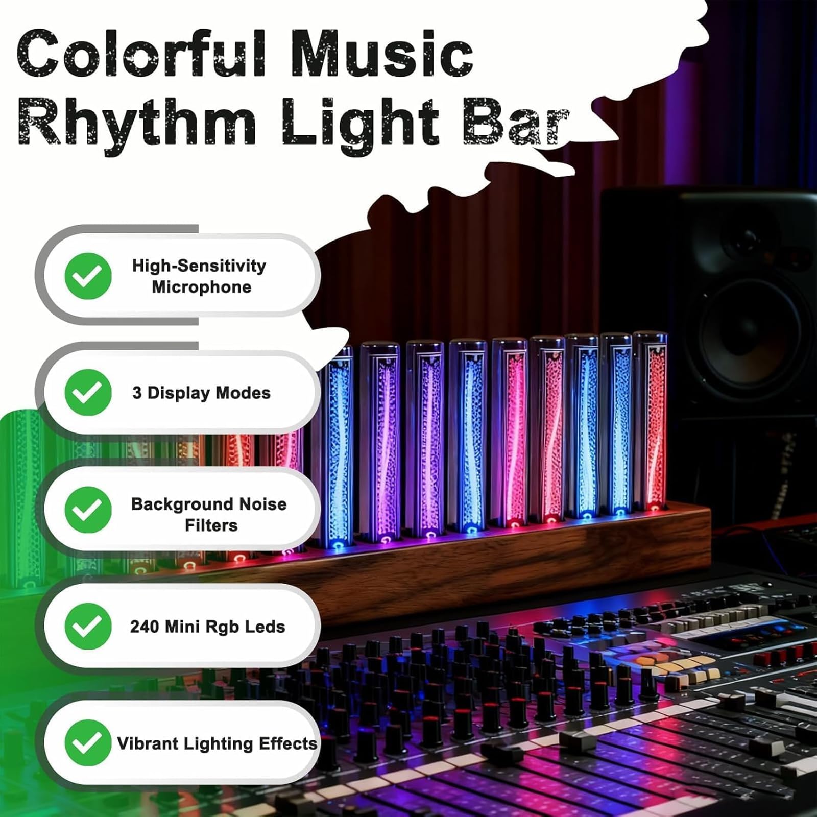 Lampa spektrum odbioru dźwięku RGB, regulowane światło spektrum muzyki, 7 wstępnie ustawionych trybów, z 12 lampami świetlnymi LED i przetwornikiem mikrofonowym, do gier, tudio, domu