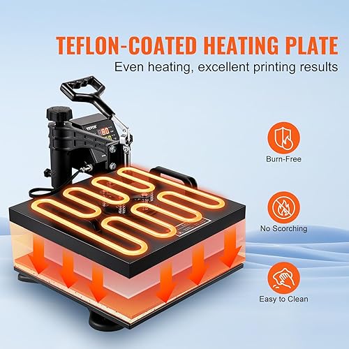Miniatura 3 de VEVOR Prensa de calor de 15 x 15 pulgadas, máquina de prensa de calor 8 en 1, máquina de prensa de camisetas oscilante de 360, control digital,