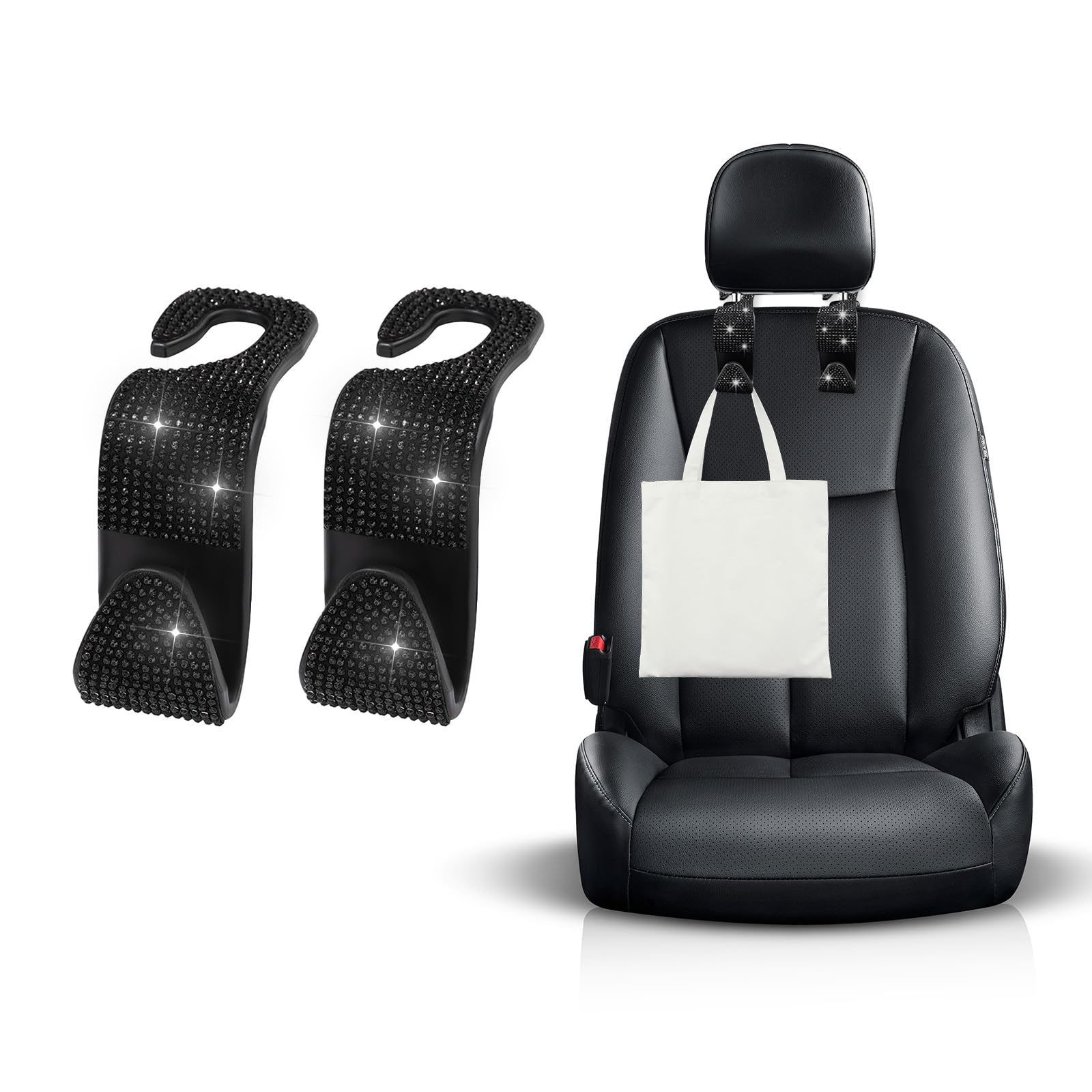 Ohleats 2 PCS Bling Car Seat Headrest Hooks, Crystal Rhinestone Back Seat Hanging Storage Organizer, Vehicle Seat Hanger Holder for Purse Handbag Coat