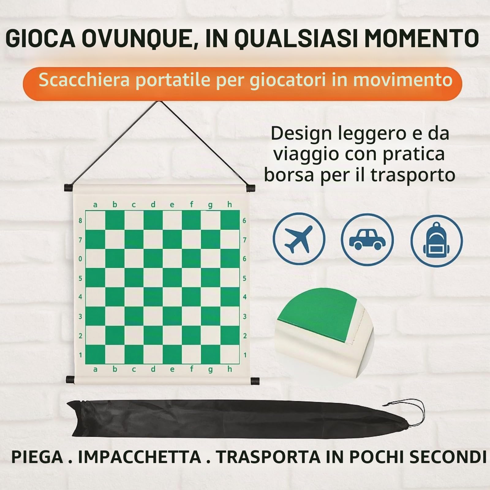 KD Willmax Scacchiera da appendere alla parete con pezzi magnetici | Espositore arrotolabile da 68,6 cm