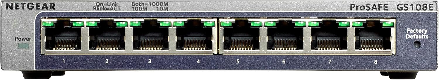 NETGEAR 8-Port Gigabit Ethernet Plus Switch (GS108Ev3) - Desktop, and ProSAFE Limited Lifetime Protection, Grey