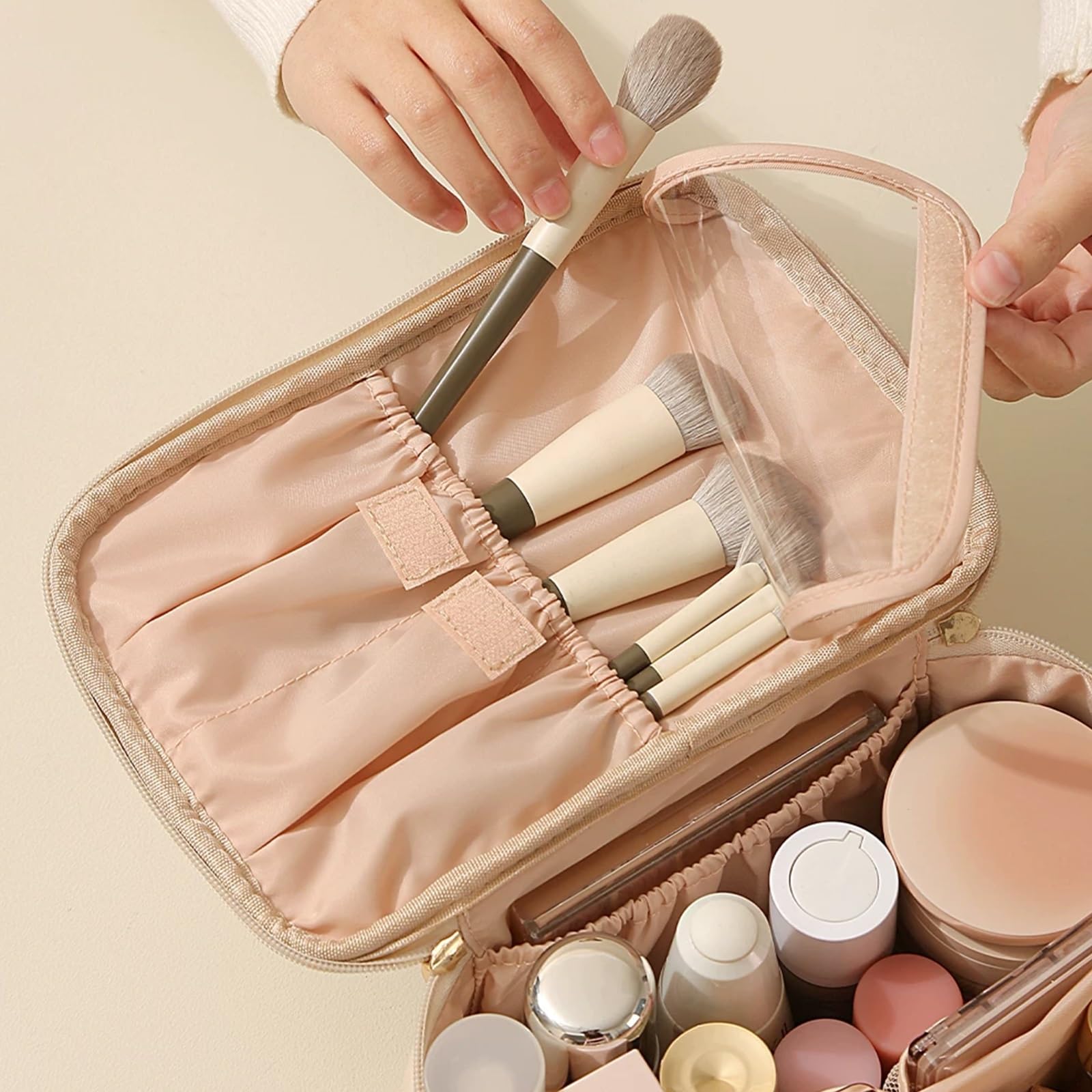 Impermeabile Beauty Case per Appendere per Organizzare Oggetti Personali Accessori, Beauty Case da Viaggio, con Divisori Rimovibili, Apertura a Ribalta con Ampio Scomparto(White)