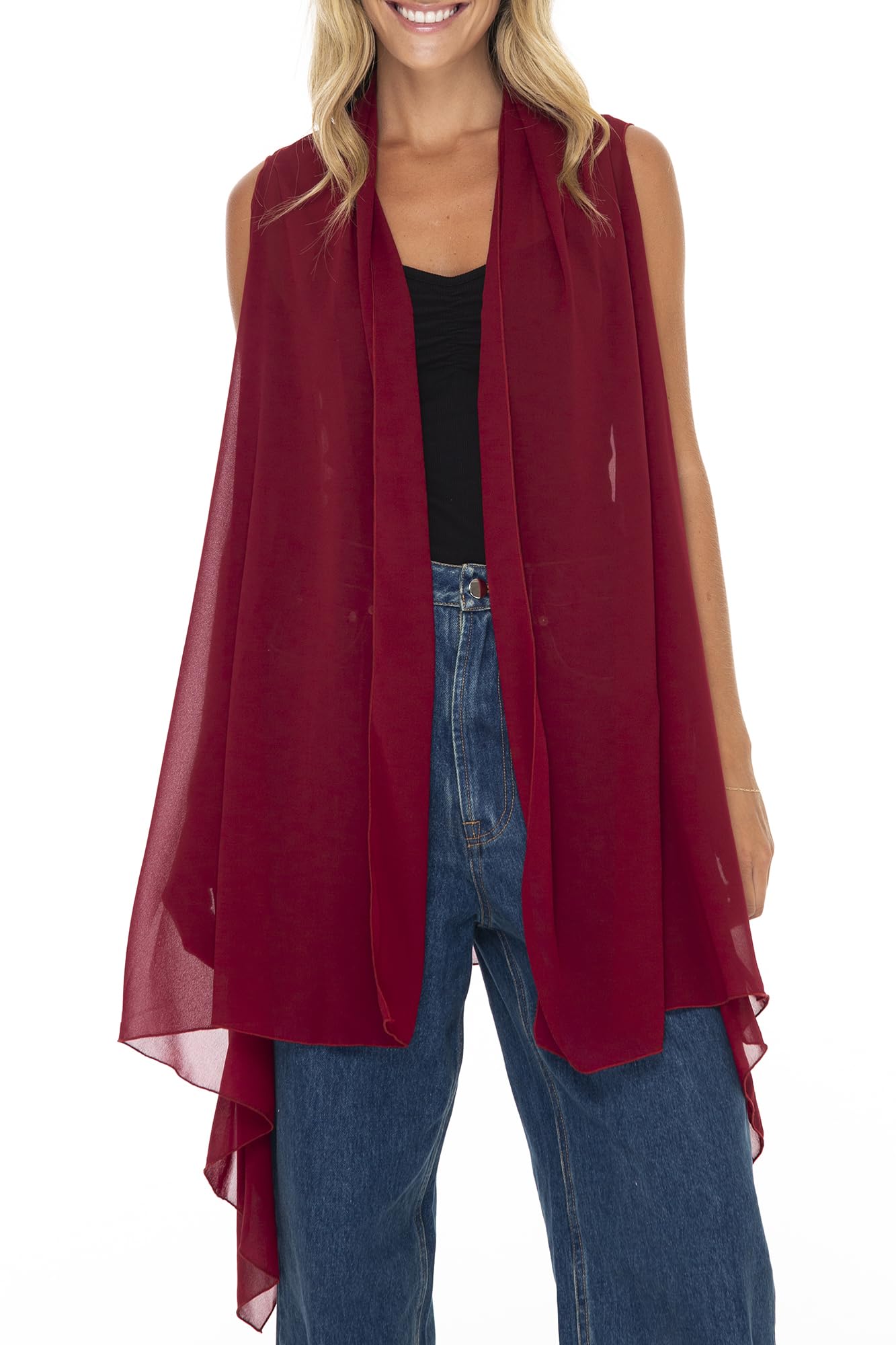 Back From Bali Womens Sleeveless Kimono Duster Sheer Chiffon Boho Cardigan Vest