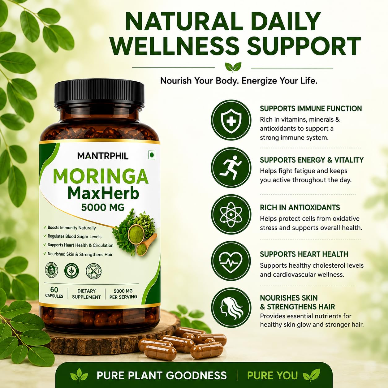 Moringa MaxHerb Capsules | Moringa Essential Nutrition | 100% Natural Moringa Leaf Extract with Vitamins A, C, E | Supports PCOS, Hormonal Balance, Energy, Skin | Vegan, Pack of 60 — Amazon image 4
