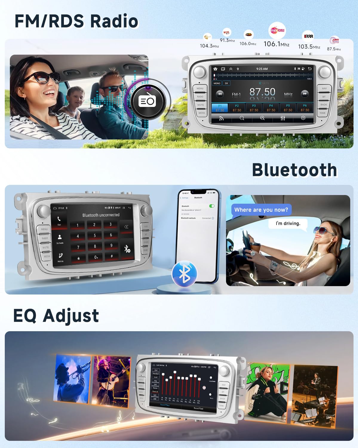 2G + 64G do Ford Focus II S-Max Mondeo Galaxy Il C-Max Android radio samochodowe z systemem Android z bezprzewodowym Carplay Android Auto Navi GPS Mirror Link Bluetooth FM/RDS Radio WiFi USB + kamera