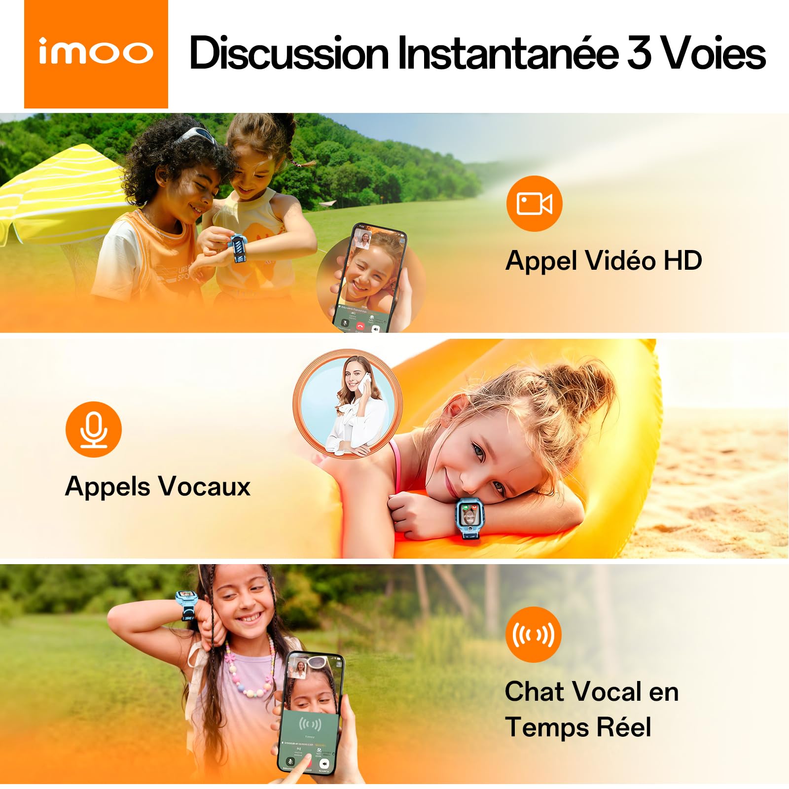 imoo Z3 Montre Connectée pour Enfants, Appels 4G Vidéo/Voix et Traqueur GPS en Temps Réel, Écran HD 1.5″ Résistant à l’Eau Jusqu’à 20m, Stockage 8GB, Contrôle Parental avec kit d'accessoires (Bleu)