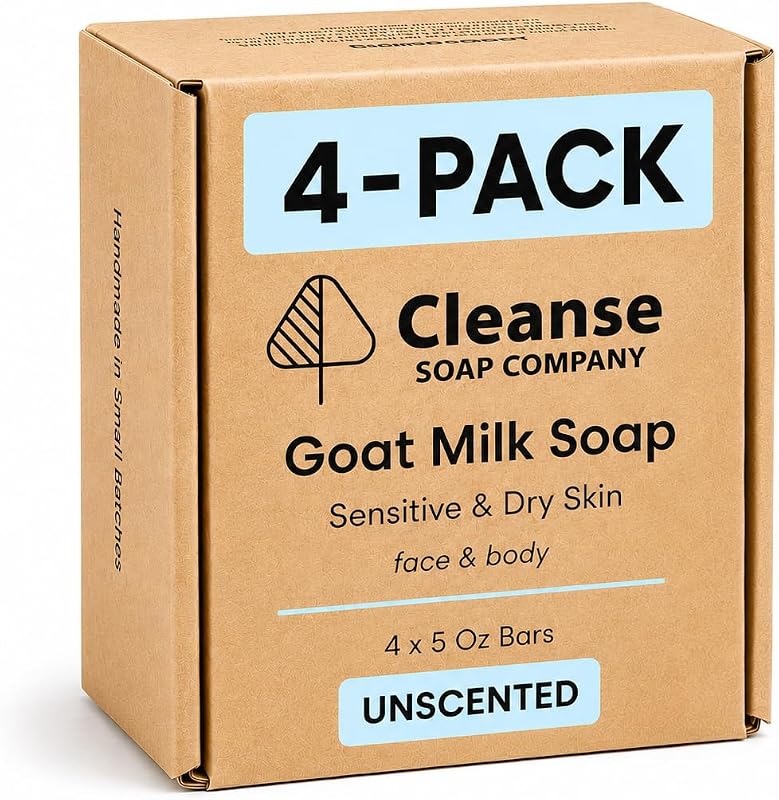 Sabonete em barra com leite de cabra sem fragrância Cleanse SOAP COMPANY, 4 unidades de 142 g