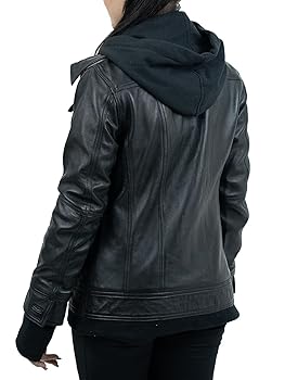 GOKTOG Hooded Vegan Leather Jacket Women, Faux Leather