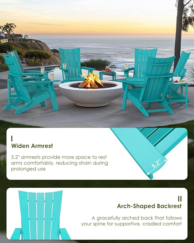 GREENVINES Arch Folding-Adirondack-Chairs Set of 2 & Tray, HDPE, Aqua image 6