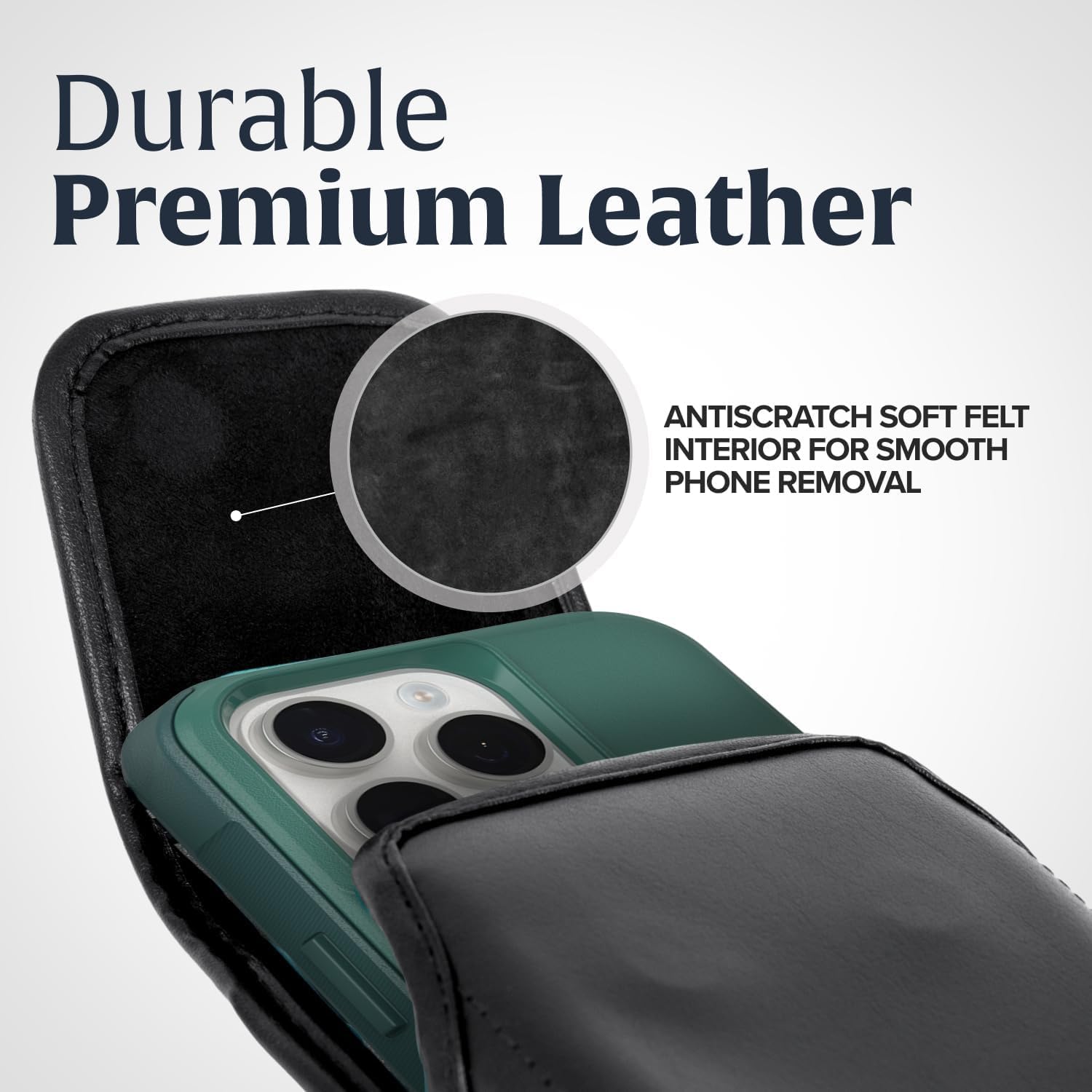 Turtleback Belt Holder for iPhone 16 Pro Max, 15 Pro Max, 14 Pro Max -Medium- Fits w/Shockproof Commuter Style Cases, Premium Black Leather Vertical Holster, Magnetic Close Leather Wrapped Clip - Image 5