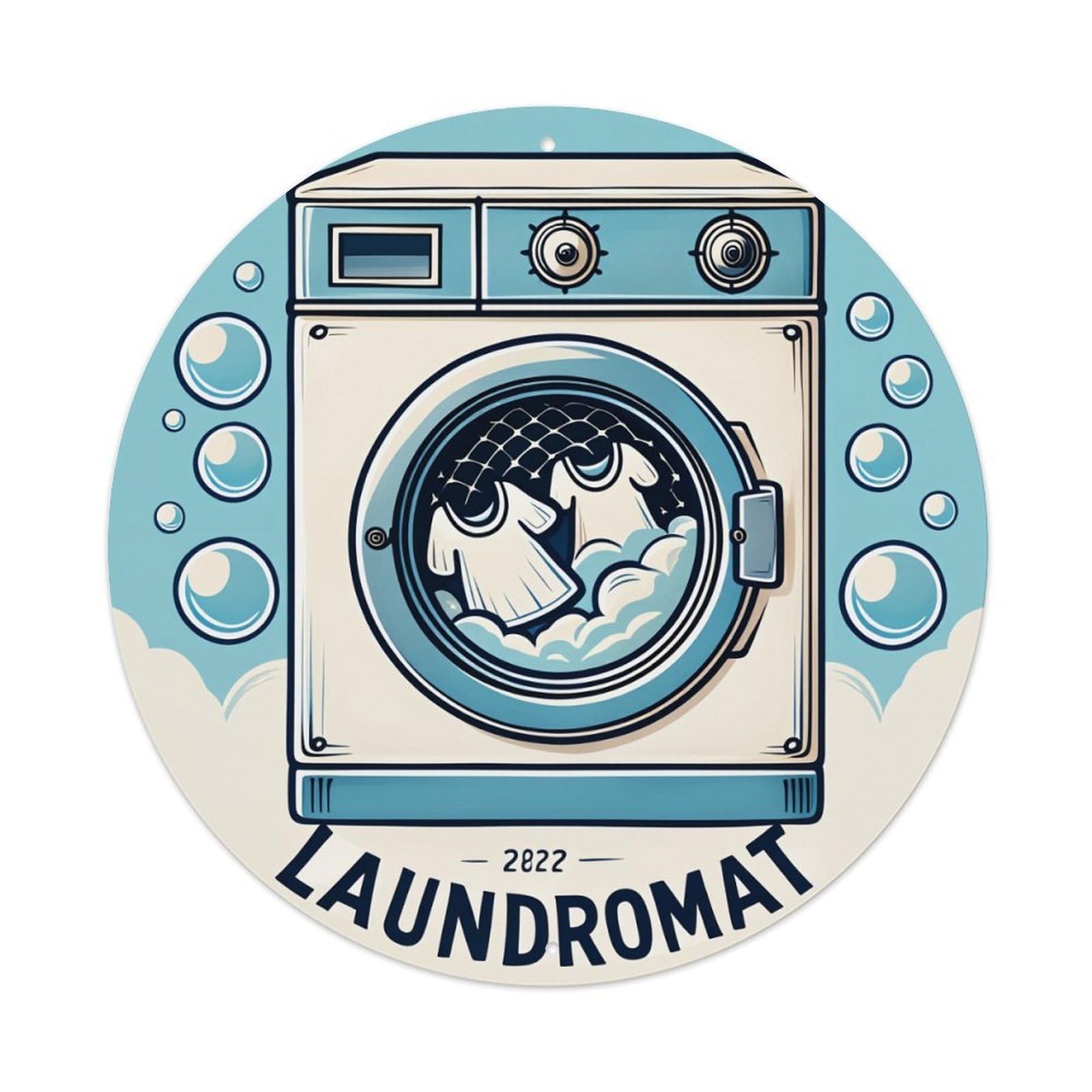 Laundromat Machine Bubble Clothes Spin Round Tin Sign Vintage Metal Poster, Home Bar Garage Man Cave Cafe Indoor & Outdoor Wall Decoration 8x8Inches