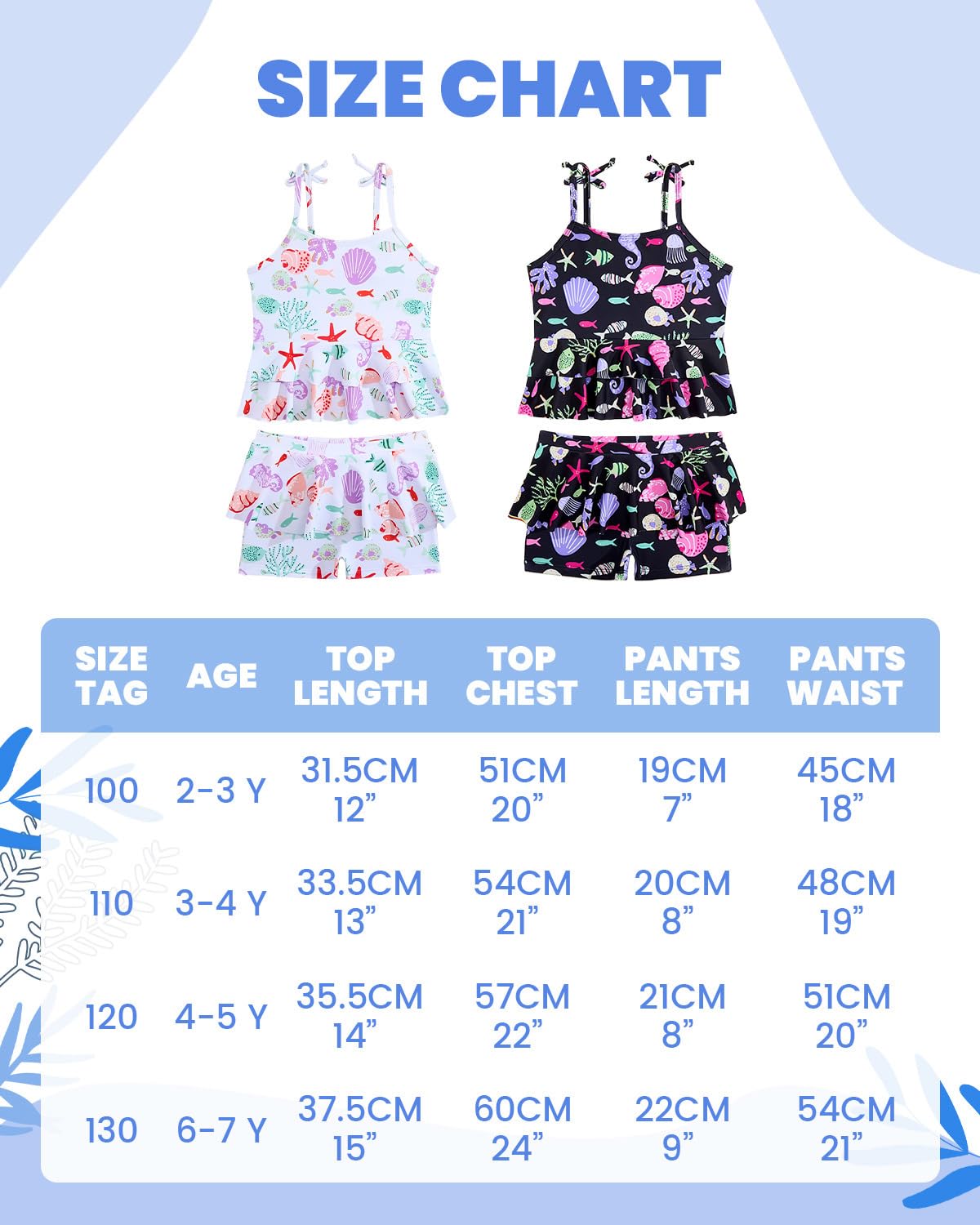 DivingBirds Traje de baño para niñas, traje de baño de dos piezas con pantalones cortos, protección solar UV, dobladillo con volantes, traje de baño de 2 a 6 años