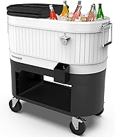 Vista 14 de Permasteel Rolling Patio Cooler – Large Outdoor Ice Chest with Wheels, Beverage Cooler for Backyard, BBQ, Tailgate, Beach, Parties, Rustic Farmhouse