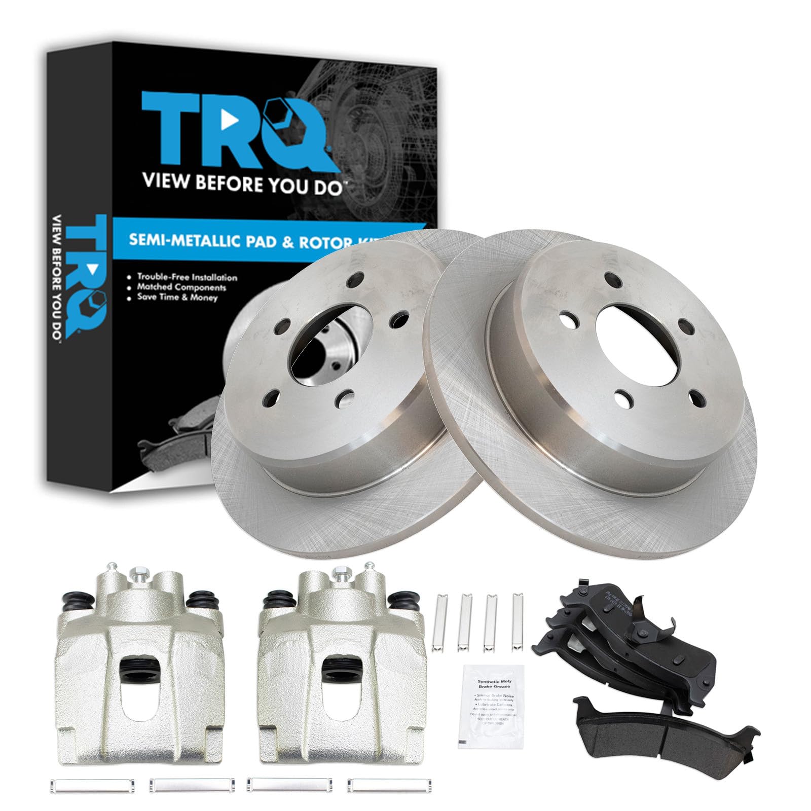 TRQ Rear Brake Pad and Rotor Set Semi Metallic Calipers Compatible with 2001 Ford Explorer Mountaineer