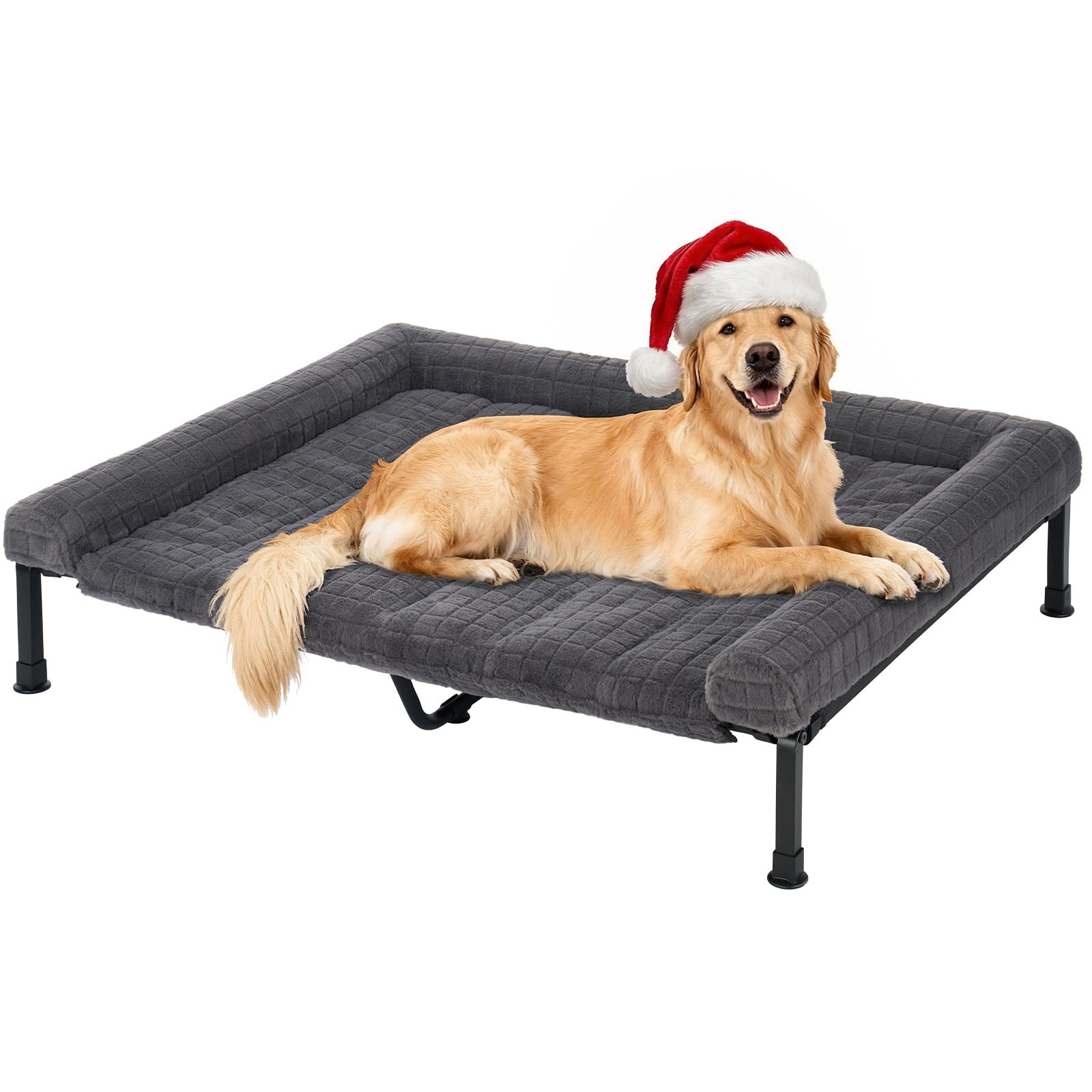 Veehoo Large Raised Elevated Dog Bed with Fluffy Removable Bolster, Outdoor