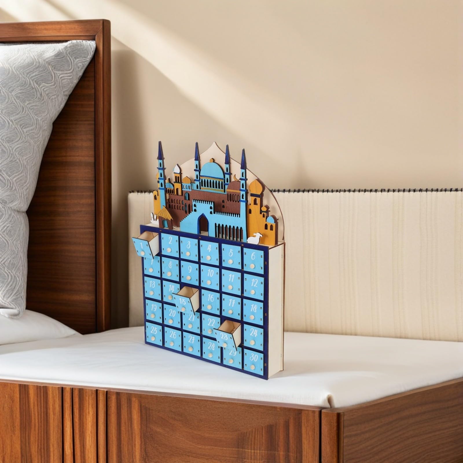 Alasum Adventskalender Dekoration 30 mit Ramadan LED Beleuchtung Tage Kalender Countdown Vielseitige in Blau für Wohnzimmer und Schlafzimmer
