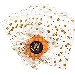 COQOFA 100 Pcs Star Printed Sealable Gift Wrap Cello Cellophane Bags Self sealing Adhensive Treat Bags Party Favor bags (4x4inch, Gold)