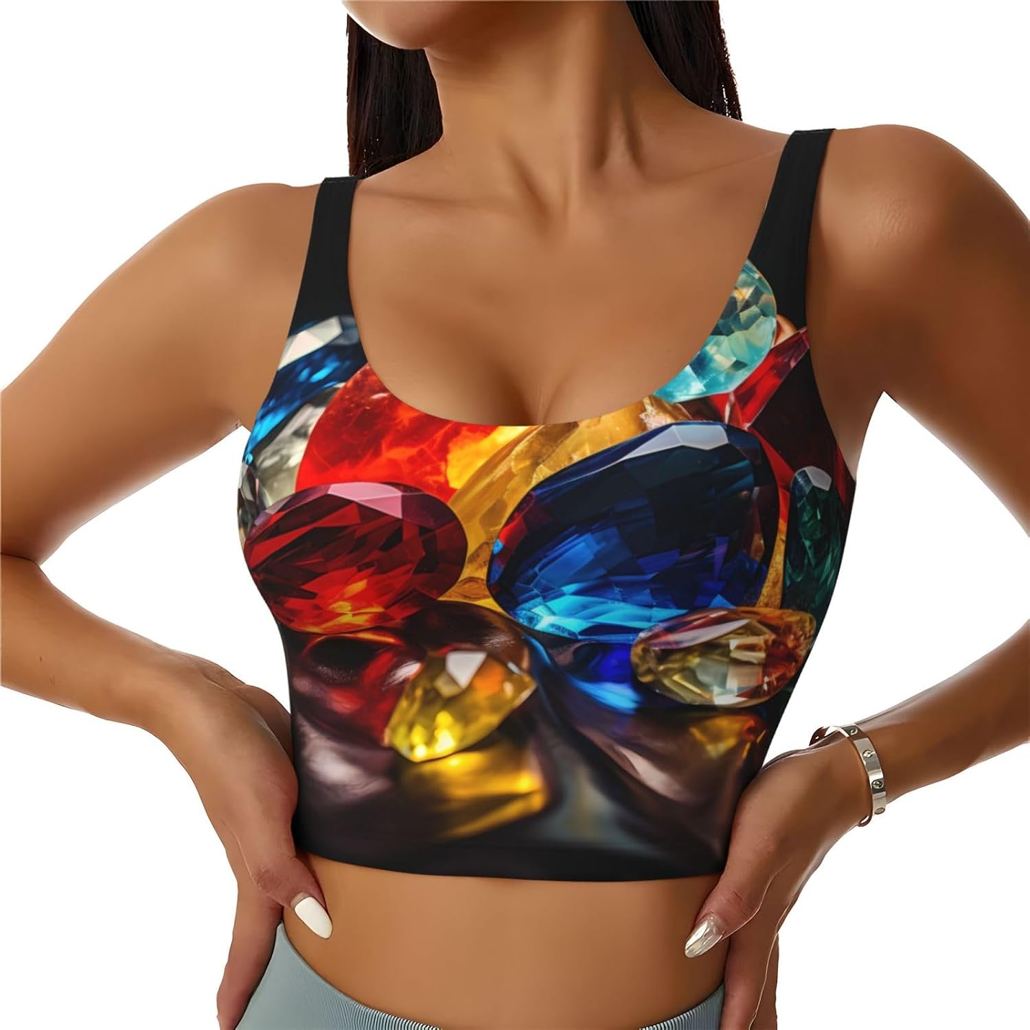 Gemstones Printed Women's Sports Vest, Suitable for Yoga, Pilates and Fitness Training -