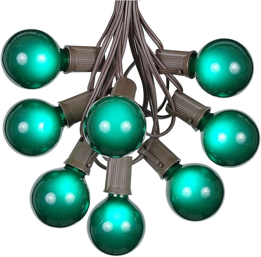 G50 Patio String Lights with 25 Green Globe Bulbs Outdoor String