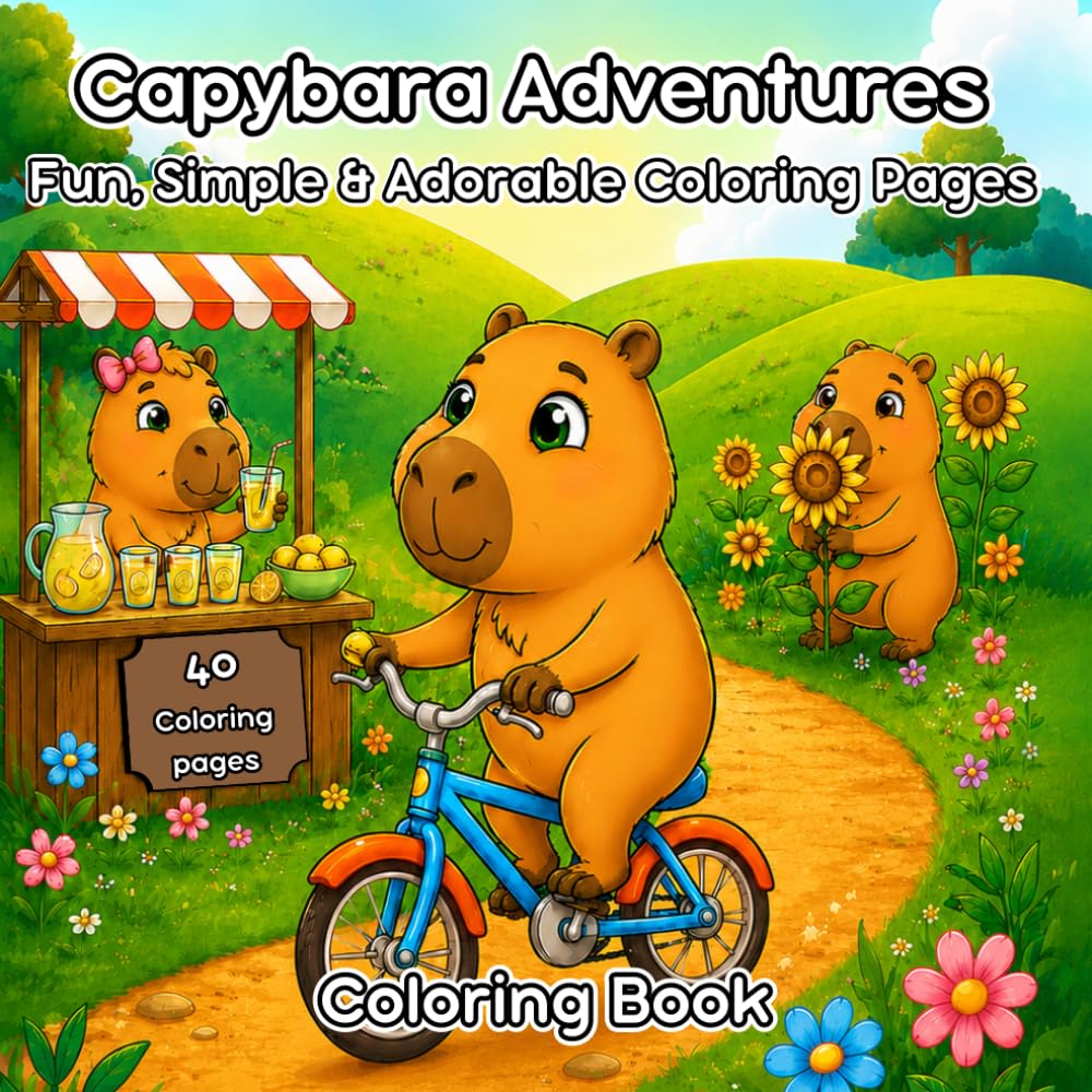 Capybara Coloring Book: 40 Fun & Easy Coloring Pages for Kids Ages 4–6