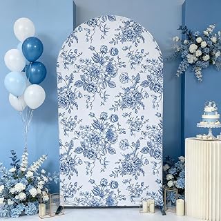 Blue Bows Birthday Party Arch Backdrop Covers Baby in Blooms Floral Baptism Shower Wedding Parties Decorations Top Round Arch Stand Spandex Cover (4099,6x2.6ft)