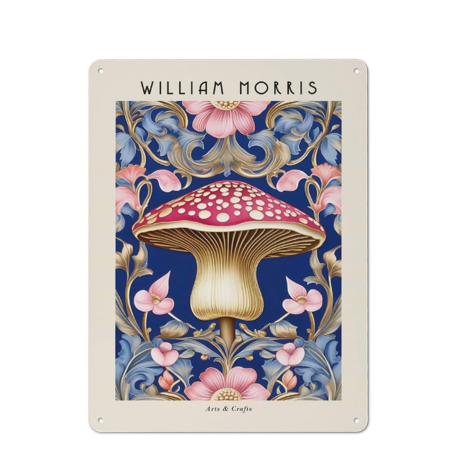 Junmoney Style-24 Retro Metal Plaque 40X30cm Featuring William Morris Mushroom For Workshop Wall, For Metal Sign Collectors, For Garage And Workshop Walls