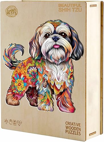 Miniatura 6 de BLUMUZE Rompecabezas de madera para adultos, rompecabezas de madera de 190 piezas, hermoso rompecabezas de madera con forma de perro Shih Tzu,