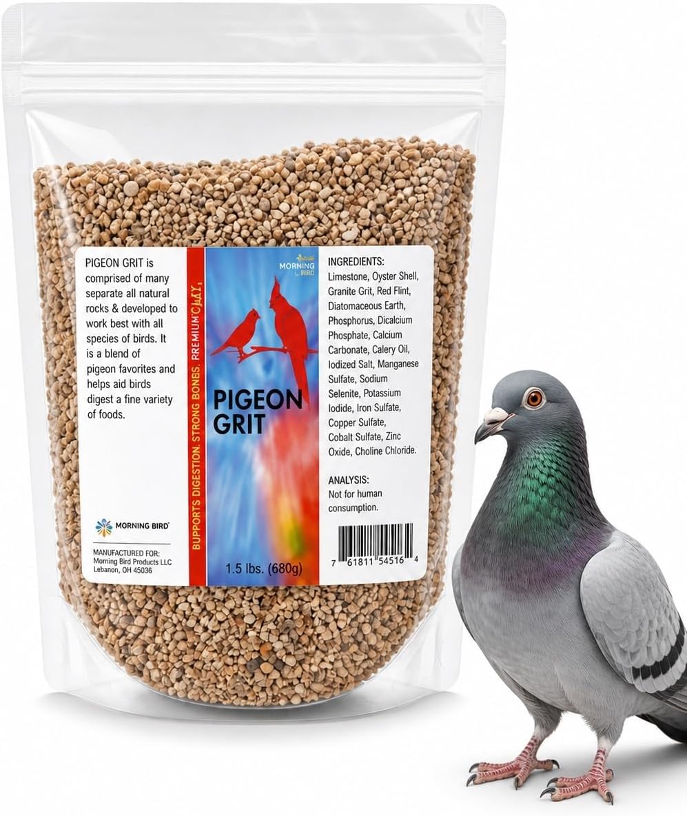 Morning Bird Pigeon Grit - Healthy & Nutritious Pigeon Food to Support Strong Muscles & Bones for Grit Eating Birds - Supports Digestion & Packed with Essential Minerals - 1.5 lb