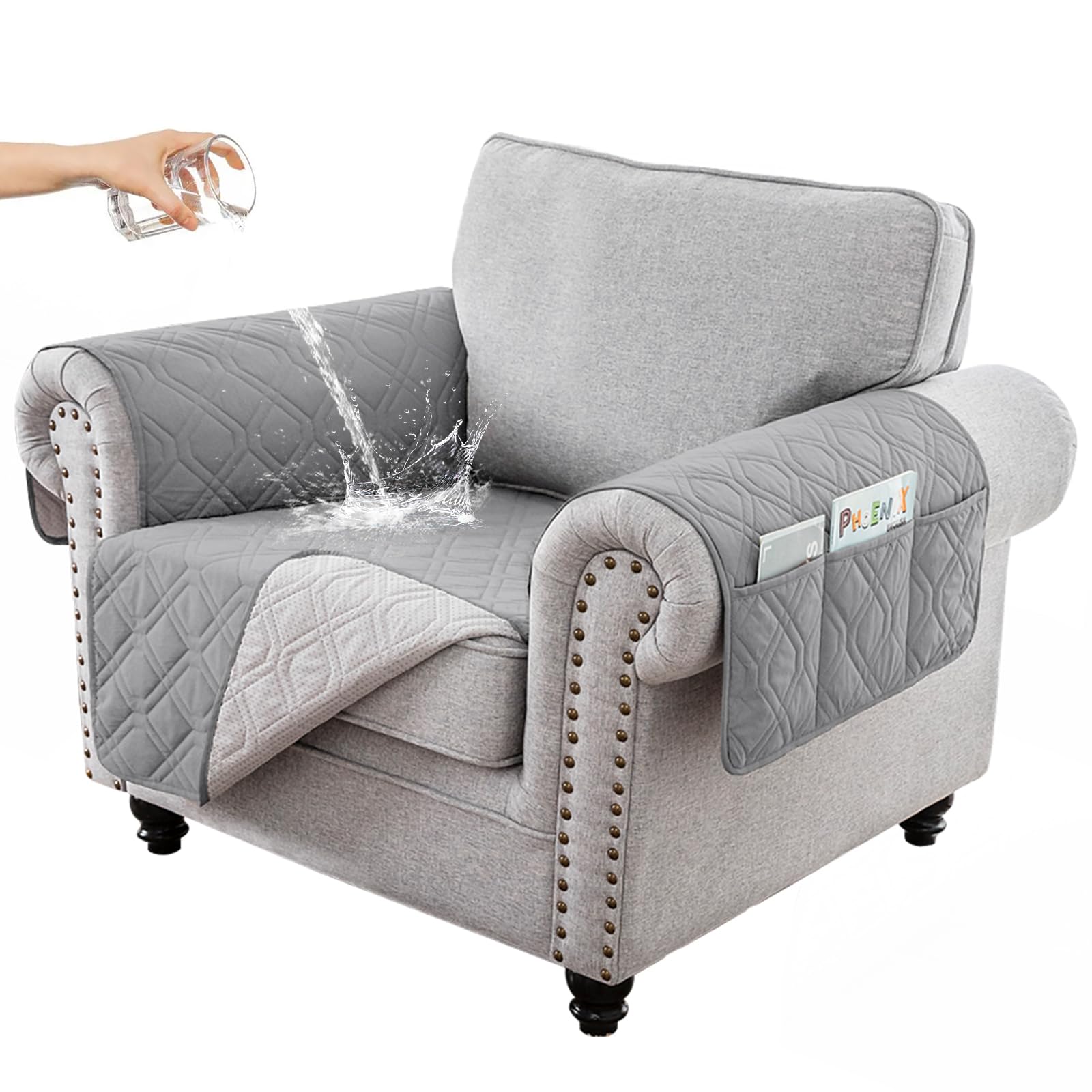 RAPRAP 100% Waterproof Armchair Cover with Side Pockets