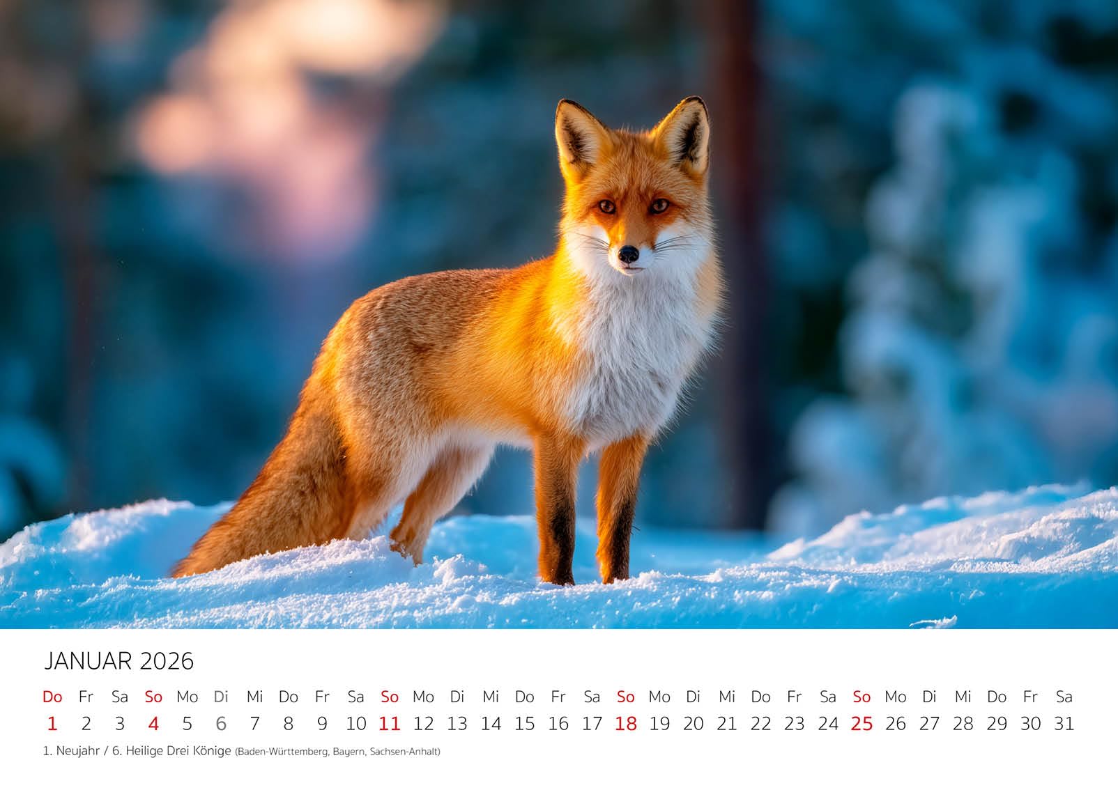 Edition Seidel Premium Kalender Jagd und Wild 2026 Format DIN A3 Wandkalender Wildtiere Reh Hirsch Wildschwein Fuchs Natur Wald