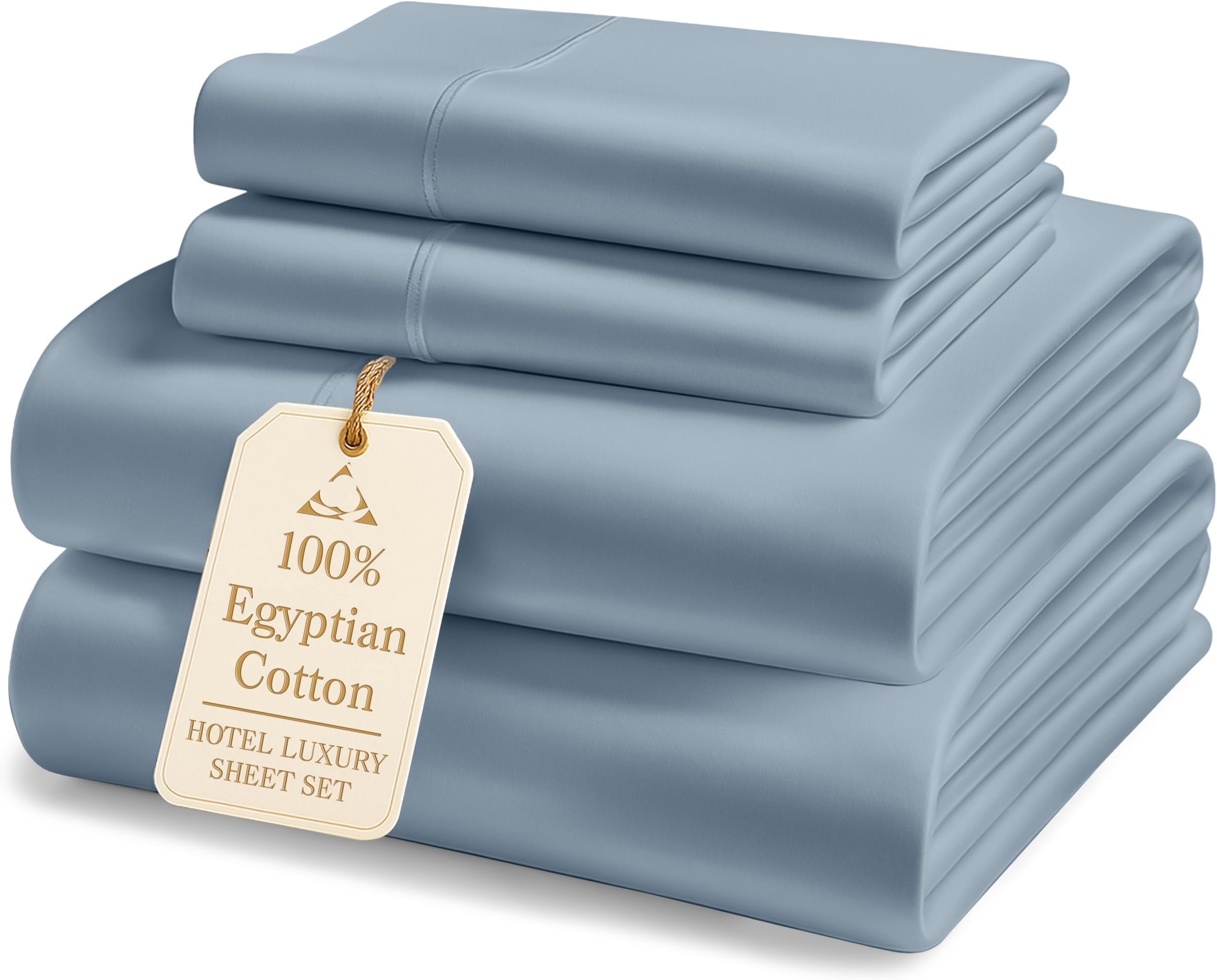 LANE LINEN Luxury 100% Egyptian Cotton Bed Sheets - 1000 Thread Count 4-Piece French Blue King Set Bedding Sateen Weave 16" Deep Pocket (Fits Upto 17" Mattress)