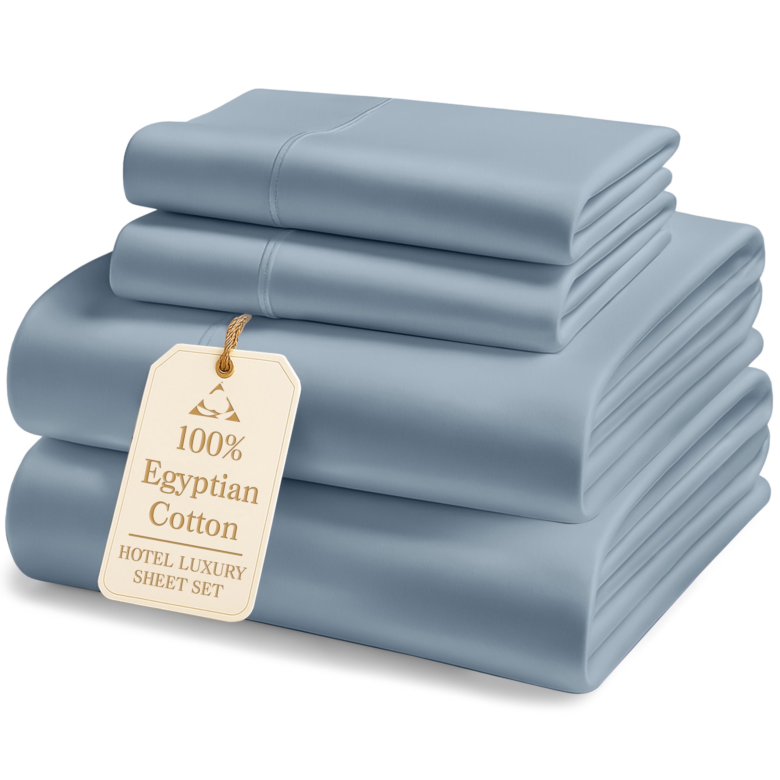 LANE LINEN Luxury 100% Egyptian Cotton Bed Sheets - 1000 Thread Count 4-Piece French Blue King Set Bedding Sateen Weave 16" Deep Pocket (Fits Upto 17" Mattress)