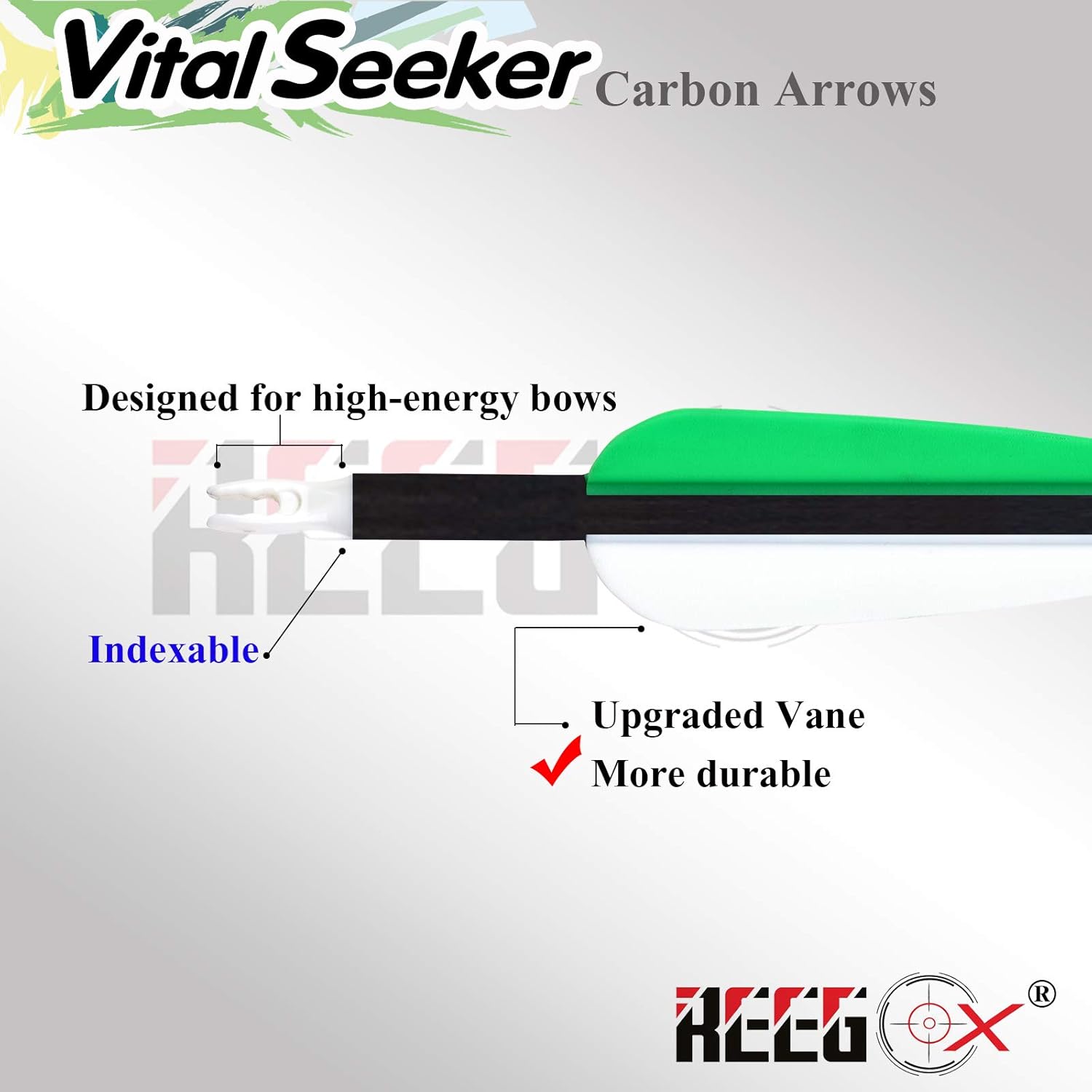 REEGOX Carbon Arrows Vital Seeker Hunting Arrows with 100 Grain Field Points Practice Target Arrows for Archery Compound Bows and Recurve Bow (12 Pack)