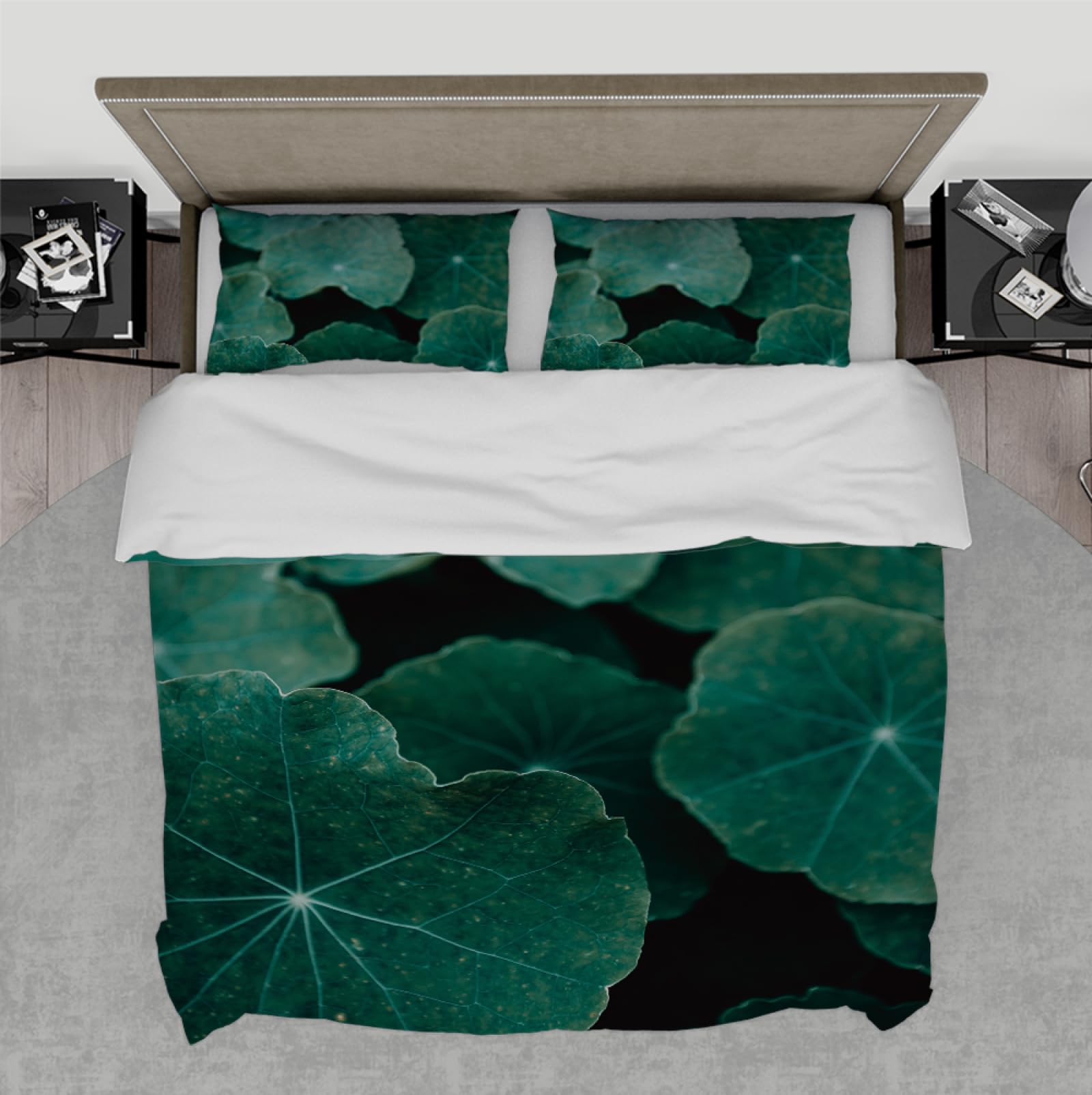 Housse de couette plante verte anti-glisse en microfibre respirante