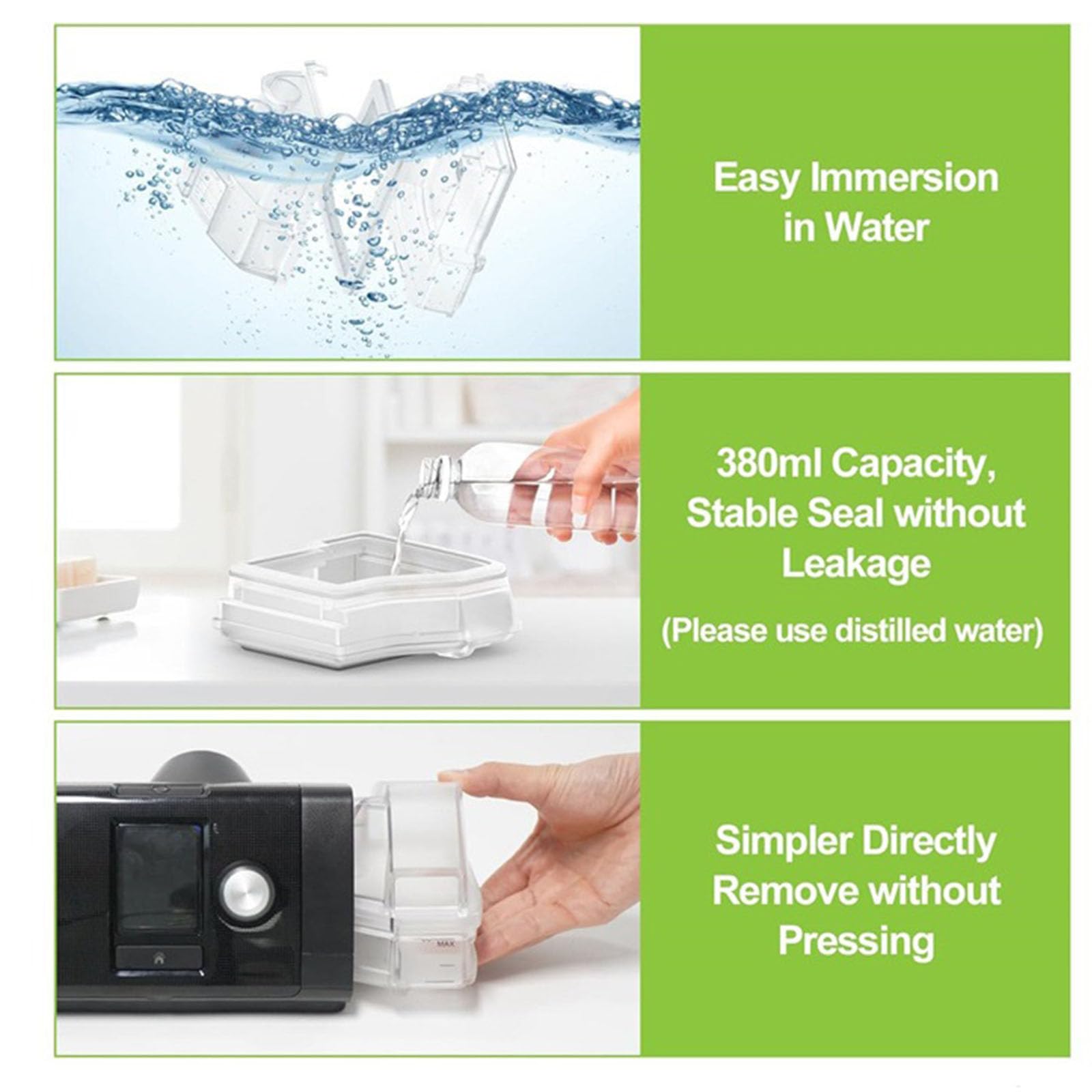 Llene la cámara de agua del humidificador con filtros