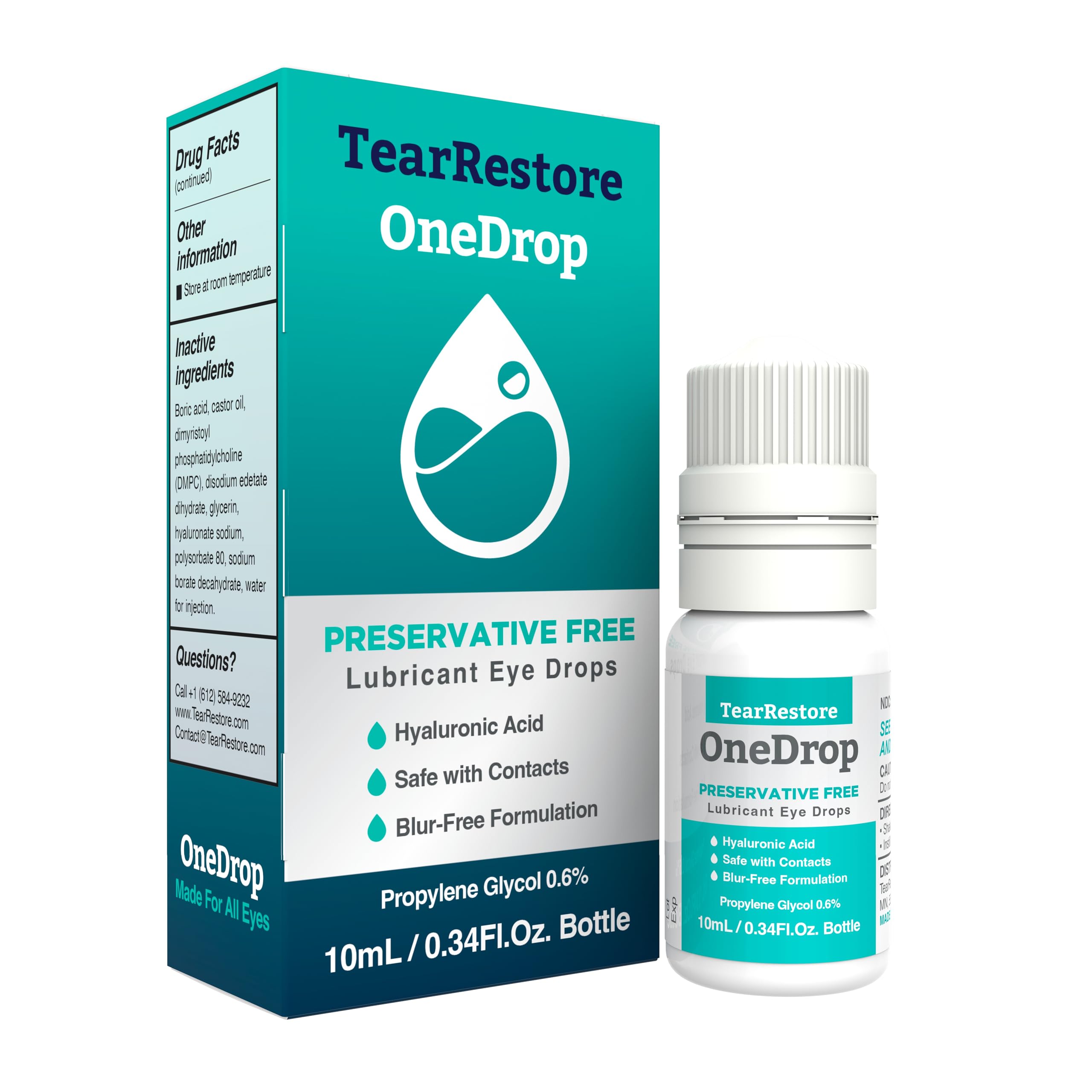 TearRestore OneDrop Preservative Free Eye Drops for Dry Eyes, Advanced Artificial Tears Formula, Safe for Contacts, Blur-Free Relief for Severe