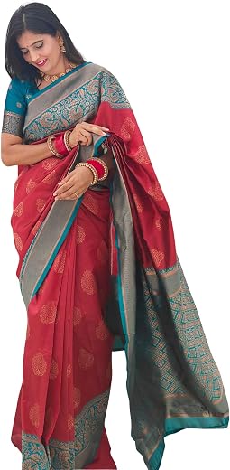 SGF11 Women's Kanjivaram Ready To Wear Silk Saree with Blouse Piece