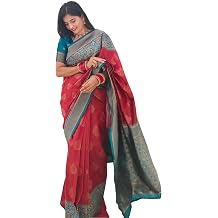 SGF11 Women's Kanjivaram Ready To Wear Silk Saree with Blouse Piece, Maroon, One Size