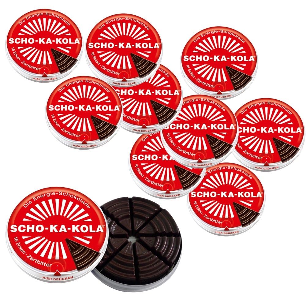 10er SET Scho-Ka-Kola Zartbitter Schokolade 100 g Dose / Energie-Schokolade / SchoKaKola