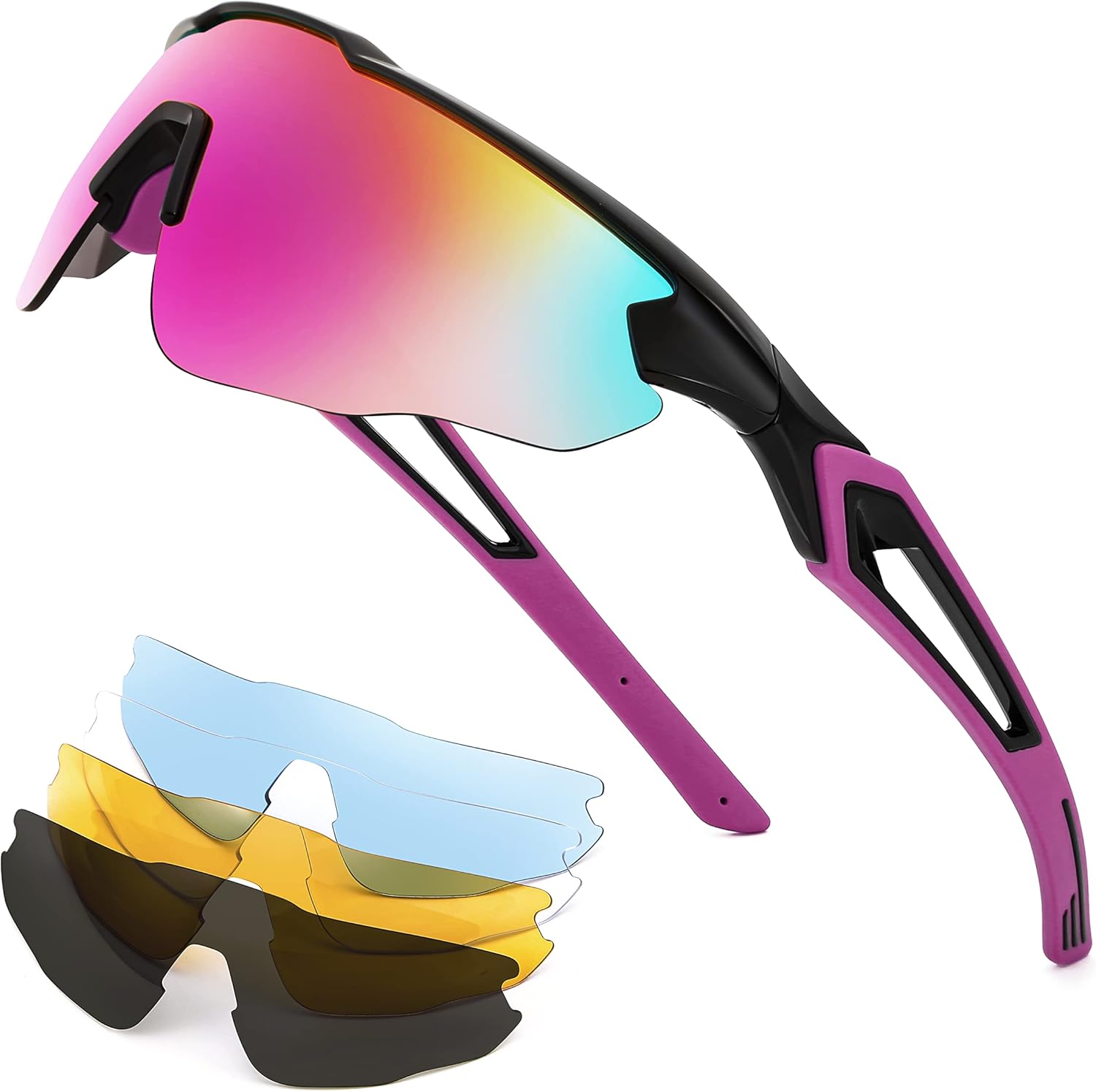 FEISEDY Sports Sunglasses, with 5 Lenses for Men Women, TR90 Lightweight, Baseball Cycling Motorcycle Running Golf B2940