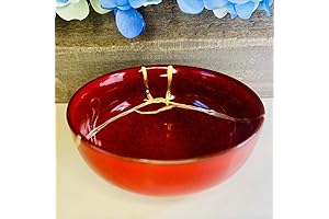 Royal Red Kintsugi Bowl, Gold Repair Ceramic Pottery For Kintsugi Wellness And Reconnection