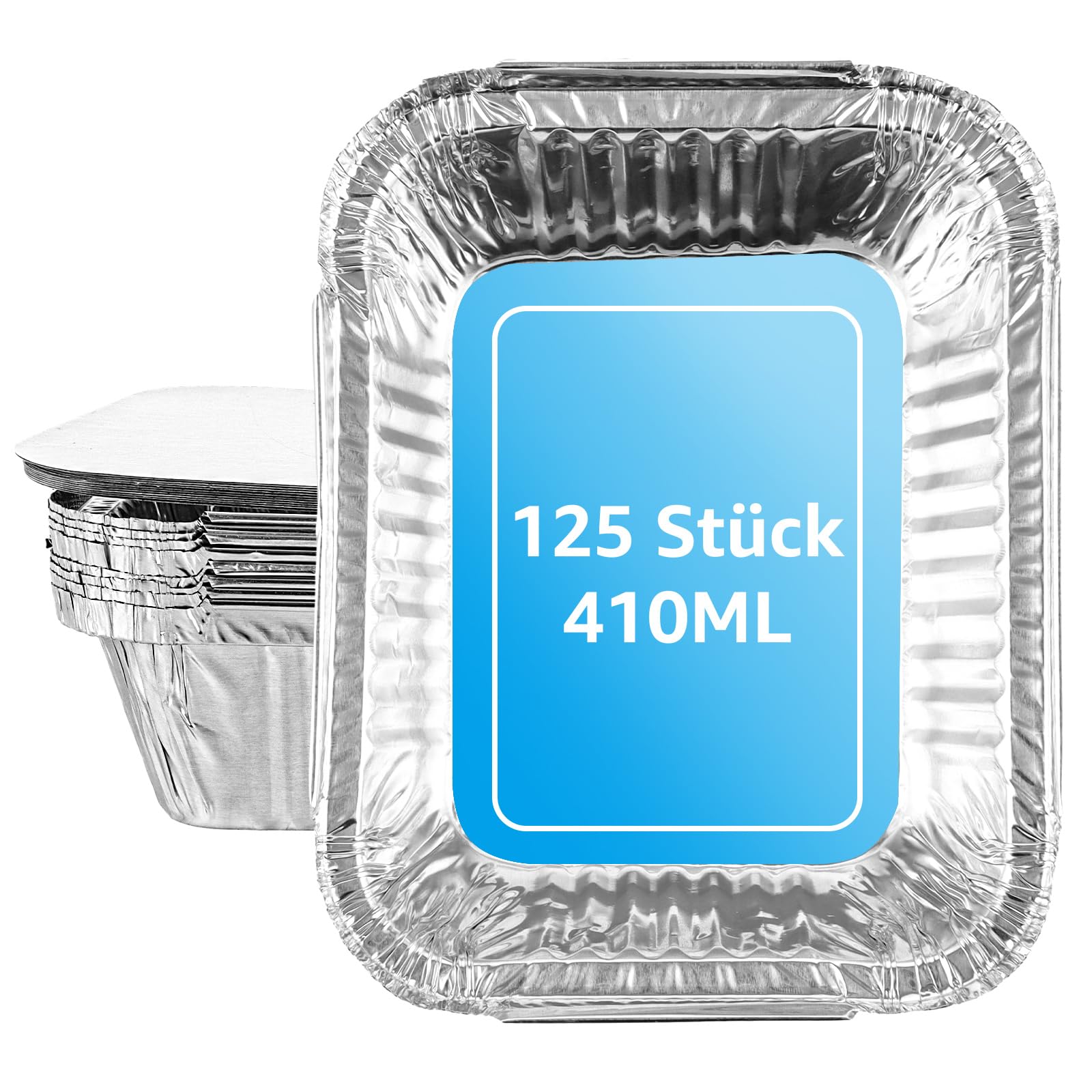Lot de 125 barquettes en aluminium couvercle - 410 ml - Griller - 15 x 12 x 5 cm