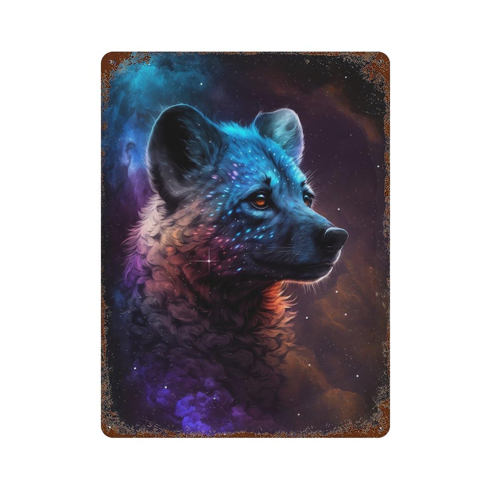 Cosmic Wolf Portrait-35 Weathered Tin Sign 15.7"x11.8", for Basement, Hobby Room And Garage Decor, Rustic Home Decor