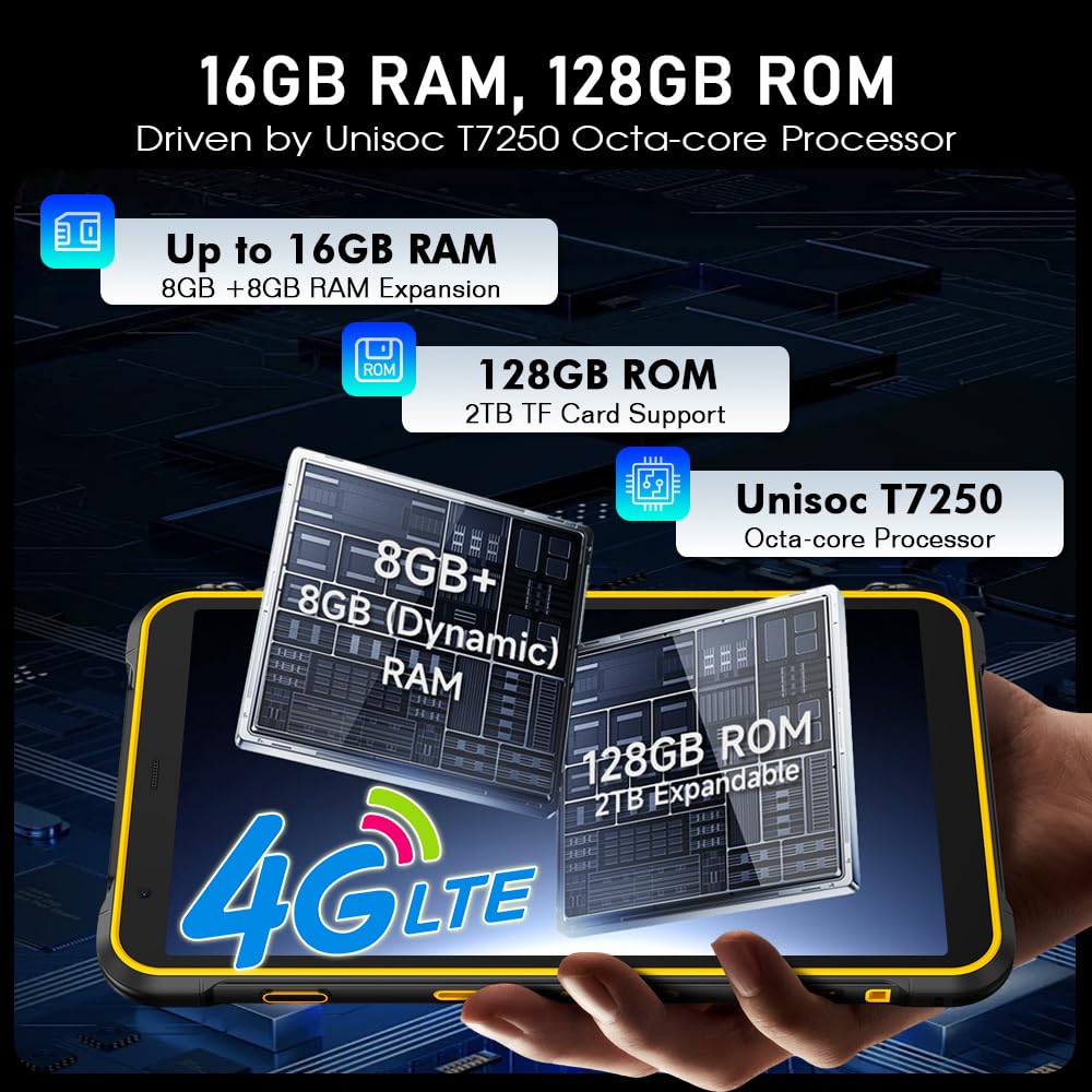 Ulefone Rugking Pad Pro 4G Tablet Resistente 8.0 Pulgadas, 16GB+128GB+2TB Tablette Gemini AI, Android 16 Tablet Antigolpes, 7100mAh, IP68/IP69K/NFC/GPS/OTG/5G WiFi/FM,2 Altavoces Estéreo, Negro - 4