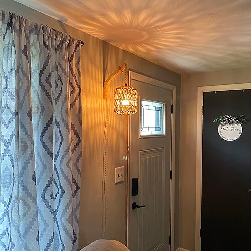 Miniatura 3 de Frideko - Juego de apliques de pared enchufables, dos lámparas de pared tejidas a mano con cable enchufable, luces de pared de ratán, aplique de